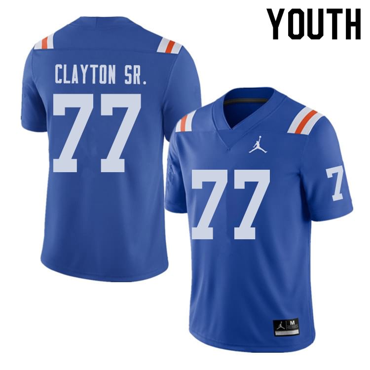 NCAA Florida Gators Antonneous Clayton Sr. Youth #77 Jordan Brand Alternate Royal Throwback Stitched Authentic College Football Jersey RGZ2264JL